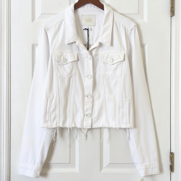 PAIGE Jackets & Blazers - Paige Vivienne This Sh*t Is Bananas Custom Relaxed Cropped Denim Jacket White L
